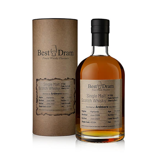 Highland Single Malt Whisky Ardmore 14 J Best Dram Palo Cortado, 58,9 vol%, 700 ml bottle with elegant packaging