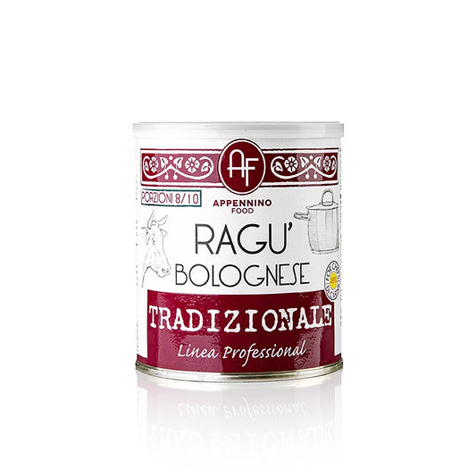 Ragù tradizionale alla bolognese 800g by Appennino Food, a classic Italian meat sauce perfect for pasta dishes and made with traditional Bolognese ingredients