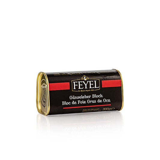 Ganzenleverblok, foie gras, trapeziumvormige blik, Feyel, 200 g