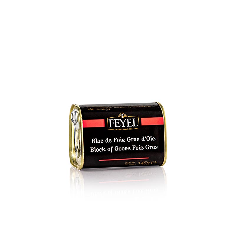 Blok ganzenlever, foie gras, trapeziumvormig blikje, Feyel, 145 g