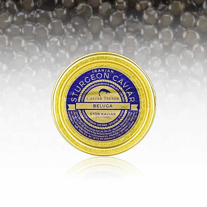 Iraanse Beluga Malossol Kaviaar (Huso Huso), 30 g - premium Iranian Beluga caviar, sustainably sourced from Huso Huso sturgeon, 30 grams
