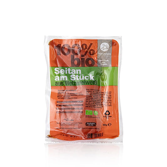 A 200 gram package of organic Seitan from Tofutown, in one piece, natural