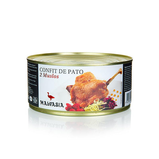 Foto van gekonfijte eendenboutjes, 2 stuks, in een verpakking van 800 g, met een heerlijke Malvasia-smaak