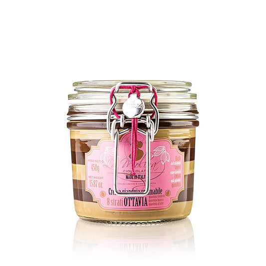 Ottavia - AUFSTRICH Millestrati Gianduja Laag Nougat, La Molina, 450 g, a delectable 450-gram jar of layered Italian gianduja and nougat spread from La Molina
