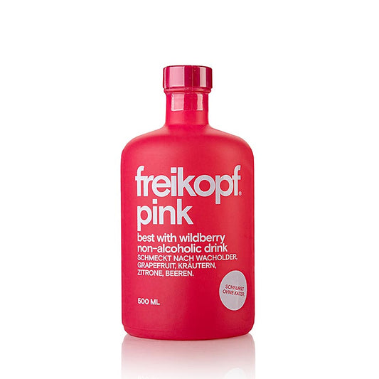 Fles Freikopf roze bessen alcoholvrije drank van 500 ml in sfeervolle bosrijke omgeving