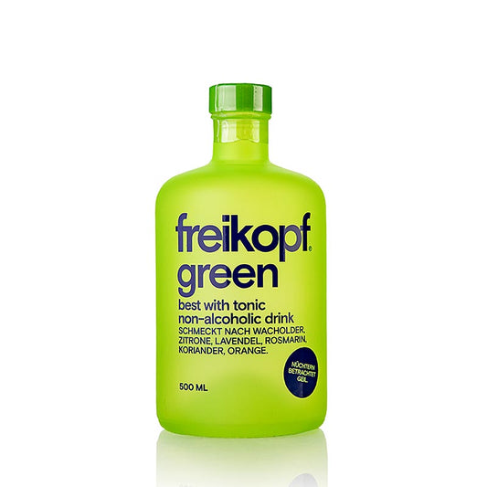 Fles van 500 ml Freikopf groene best met tonic, een verfrissend alcoholvrij drankje