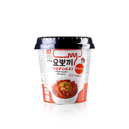115g YOPOKKI Rijst Cake Snack Cup in KimChi flavor, a delicious and convenient Korean snack option