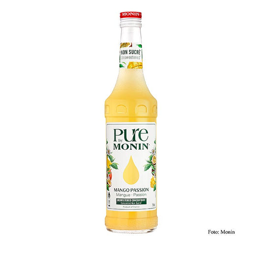 Monin PURE - Mango - Passion (passievrucht), ongezoet, 1:25, 700 ml - gezonde en natuurlijke fruitsiroop voor verfrissende drankjes