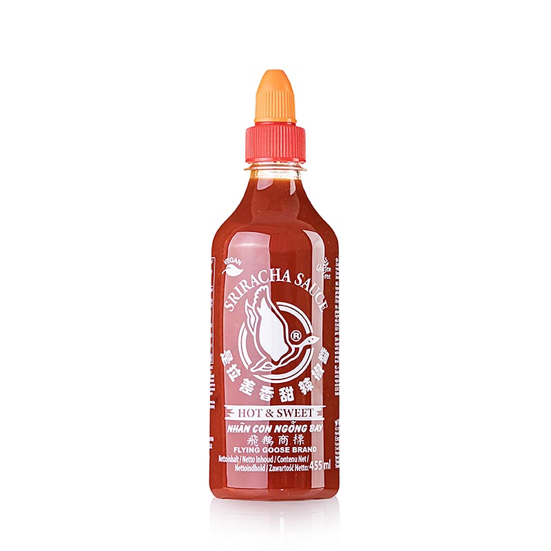 Afbeelding van Flying Goose Sriracha chilisaus, zoet en heet, in een fles van 455 ml