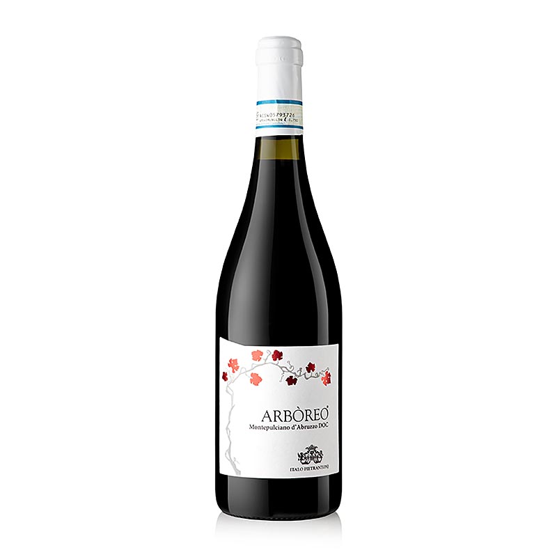 A bottle of Pietrantonj 2021 Montepulciano d'Abruzzo Arboreo red wine, DOC Abruzzo 0,75l, 750 ml, showcasing the rich color and elegant label design