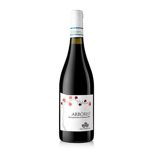A bottle of Pietrantonj 2021 Montepulciano d'Abruzzo Arboreo red wine, DOC Abruzzo 0,75l, 750 ml, showcasing the rich color and elegant label design