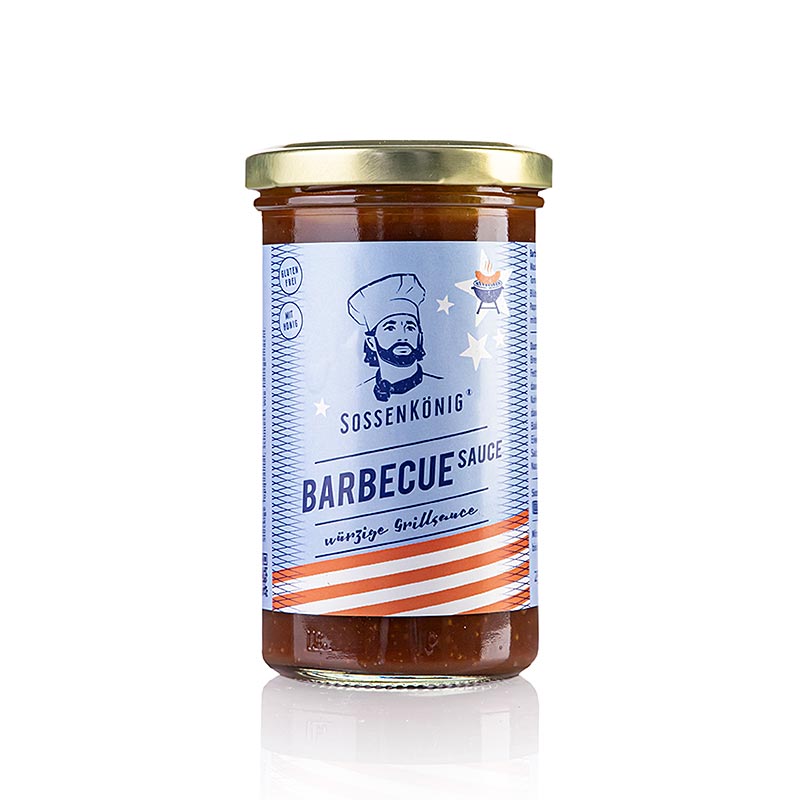 250 ml pot of Sossenkönig Barbecuesaus, a kant-en-klare BBQ sauce