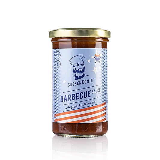 250 ml pot of Sossenkönig Barbecuesaus, a kant-en-klare BBQ sauce