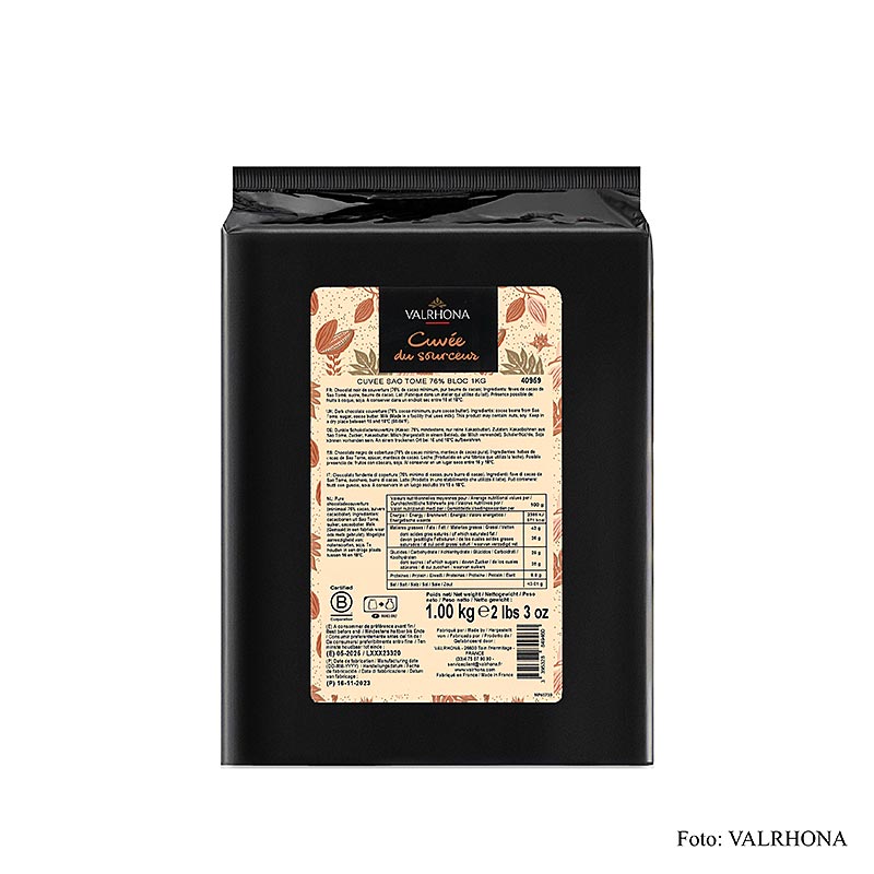 Valrhona Cuvee Sao Thome, donkere couverture, 76% cacao, blok (12830), 1 kg