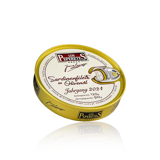 Oude sardine filets 2024, in olijfolie, Los Peperetes, 120 g - hoogwaardige en smaakvolle sardines in olijfolie van Los Peperetes