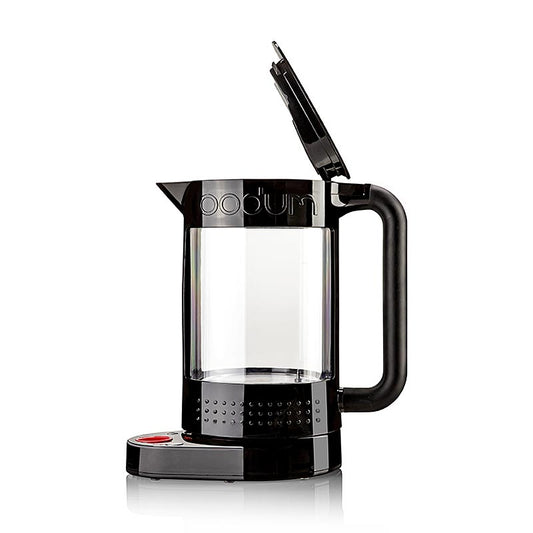 Alt text: Bodum Bistro electric water kettle in black, 11 liter capacity, sleek design