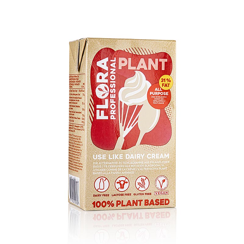 Flora Professional Plantaardige slagroom, veganistische roomvervanger, 31% vet, 1 liter - dairy-free and vegan alternative to traditional whipping cream with 31% fat content in a 1-liter container