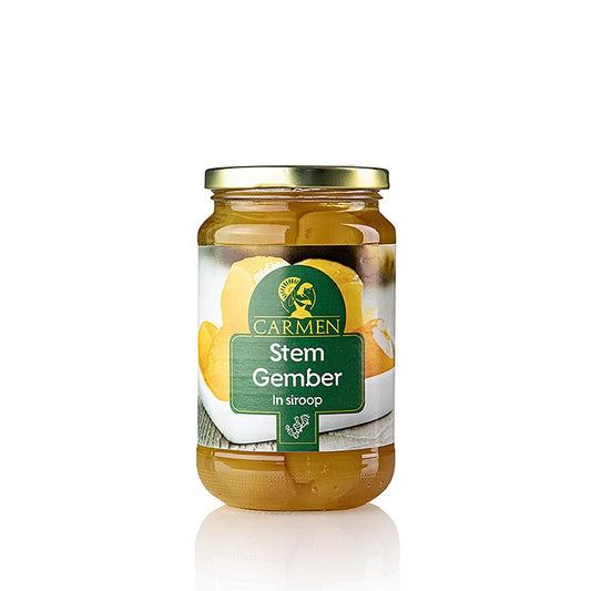Gembernoten (gekonfijt) op siroop, Carmen, 450 g - a  delectable 450 gram jar of candied ginger nuggets in syrup