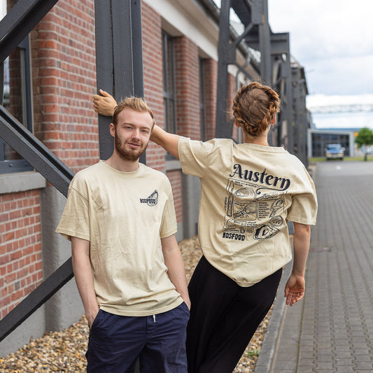 Oversized BOS FOOD T-shirt Oyster in zandkleur, maat L, 1 stuk