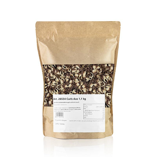 Chocoladegarnituurkrullen Blüte wit/melk (Curls Duo), 1,1 kg