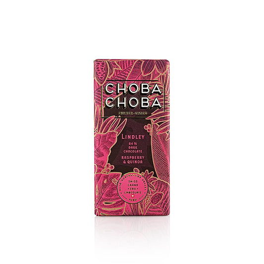 Dark Chocolate 64% frambozen-crisp, pure chocoladereep, ChobaChoba, BIO, 91 g