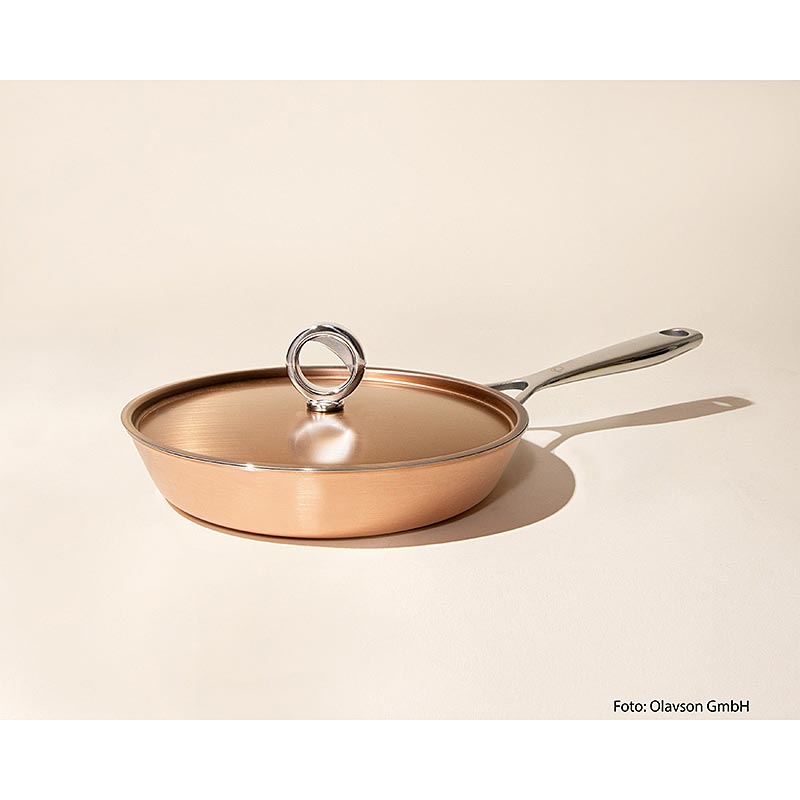 Olavson koperen pan, met deksel, ongecoat, 20 cm, geschikt voor alle soorten fornuizen, 1 stuk