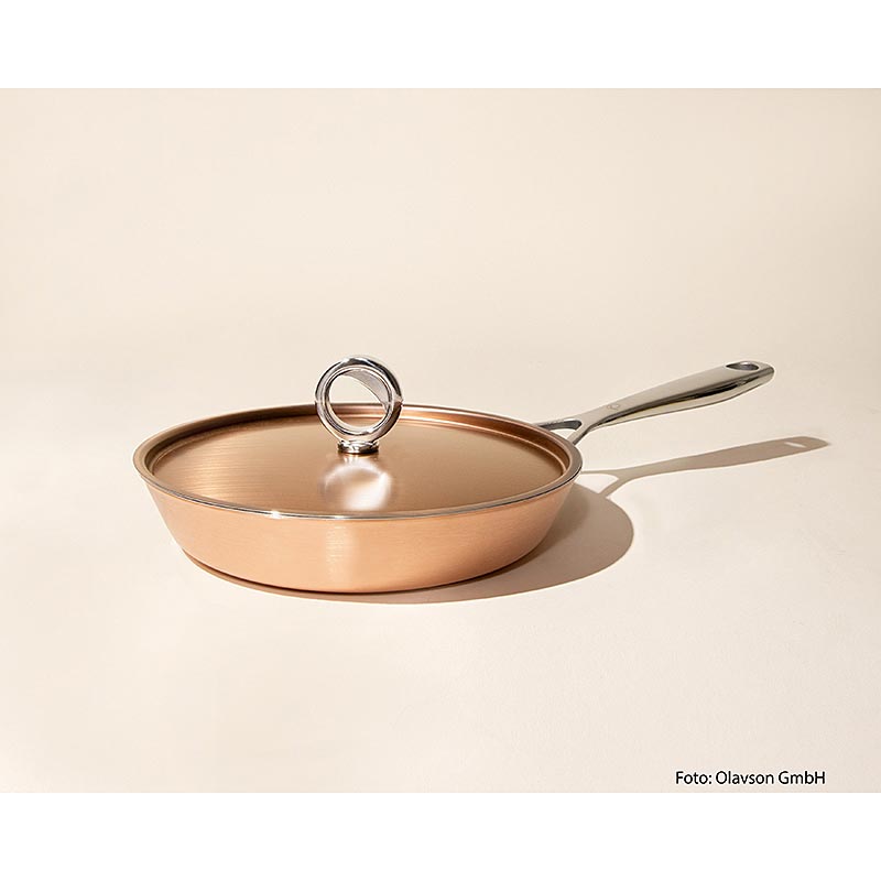 Olavson koperen pan, met deksel, ongecoat, 24 cm, geschikt voor alle soorten fornuizen, 1 stuk