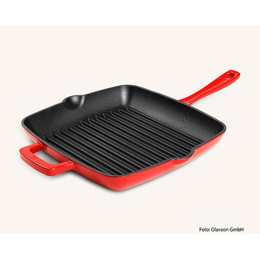 Olavson grillpan rood, gietijzer, geëmailleerd, 24 cm, geschikt voor alle soorten fornuizen, 1 stuk