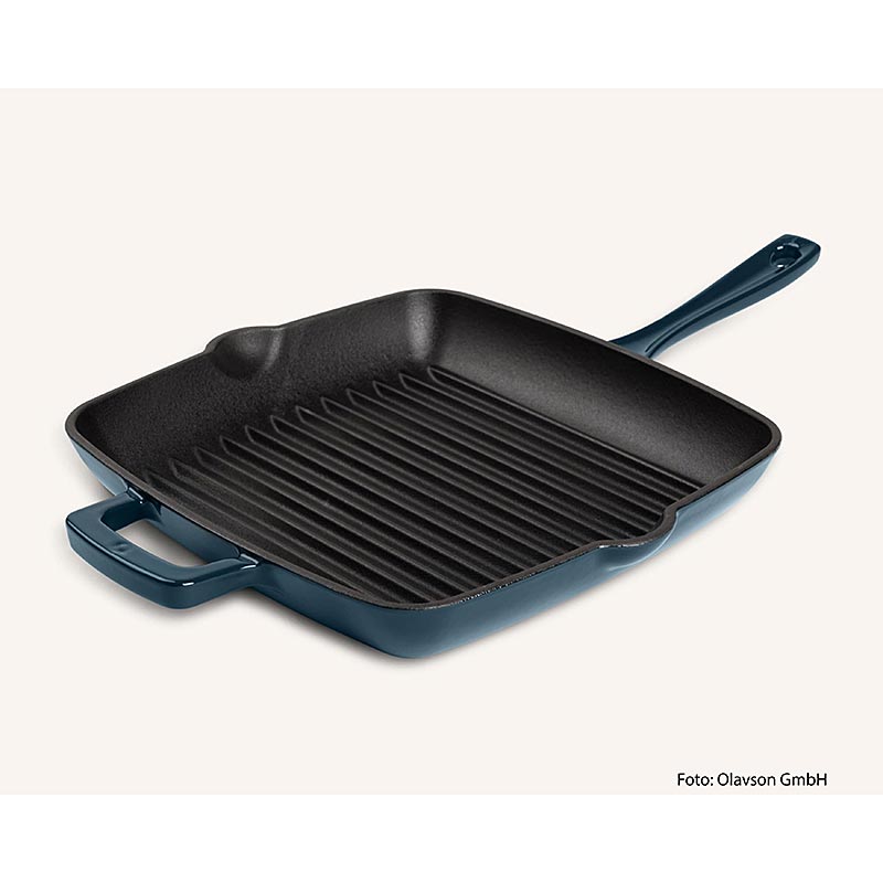Olavson grillpan Petrol, gietijzer, geëmailleerd, 24 cm, voor alle soorten fornuizen, 1 stuk