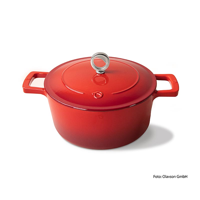 Olavson gietijzeren braadpan rood, met deksel, geëmailleerd, 24 cm, voor alle soorten fornuizen, 1 stuk