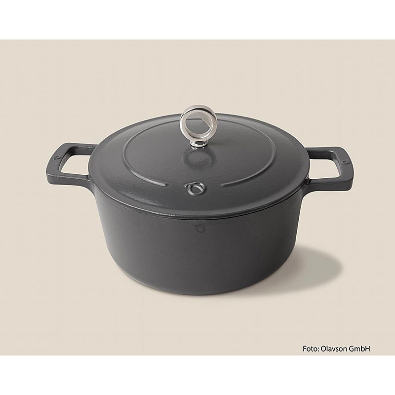 Olavson gietijzeren braadpan grijs, met deksel, geëmailleerd, 24 cm, voor alle soorten fornuizen, 1 stuk