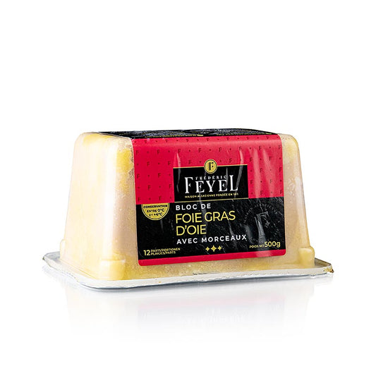 Blok ganzenlever, foie gras, met stukjes, Feyel, 500 g