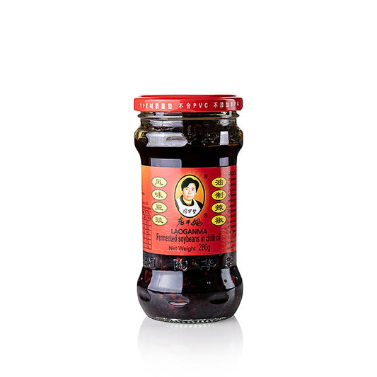 Chili-olie met gefermenteerde sojabonen, Lao Gan Ma, 280 g