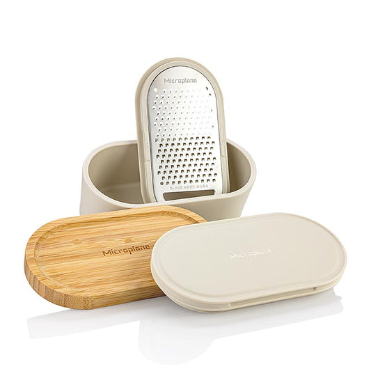Microplane handrasp grof, met bakje "Kashmir wit + bamboe" (34300), 1 stuk
