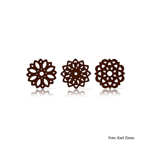 Chocoladeversiering "Flower dark" (bloem), donker, 3 designs, Dobla, 219 g, 216 stuks