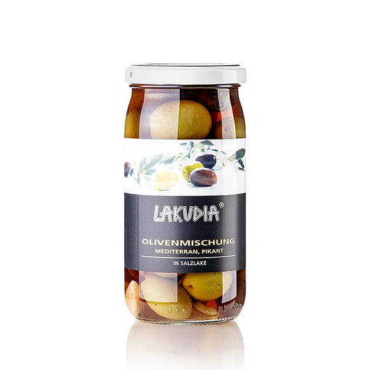 Olijvenmix mediterraan pikant, met chili, Lakudia, 355 g