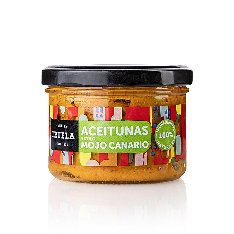 Aceitunas Mojo Canario, Manzanilla-olijven zonder pit in mojosaus, Iruela, 200 g