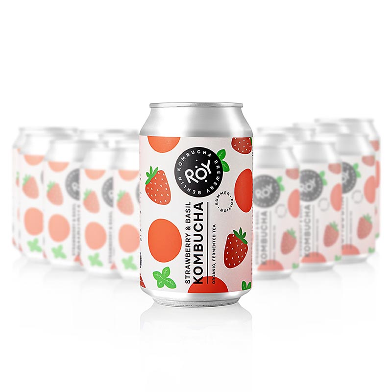 ROY Aardbei Basilicum Kombucha Berlin (zomereditie), BIO, 7,92 l, 24 x 330 ml