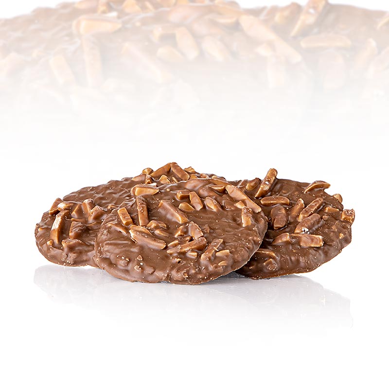 Blattert Mühle speltwafels met amandelschilfers in melkchocolade, 150 g