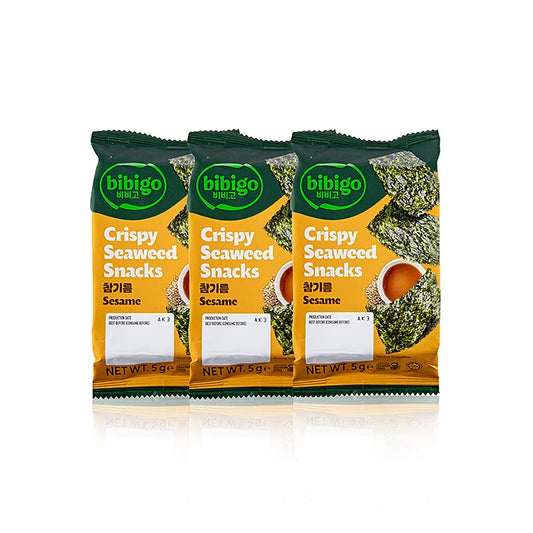 Seetang Snack Sesame Oil, knapperige zeewierblaadjes, Bibigo, 15 g