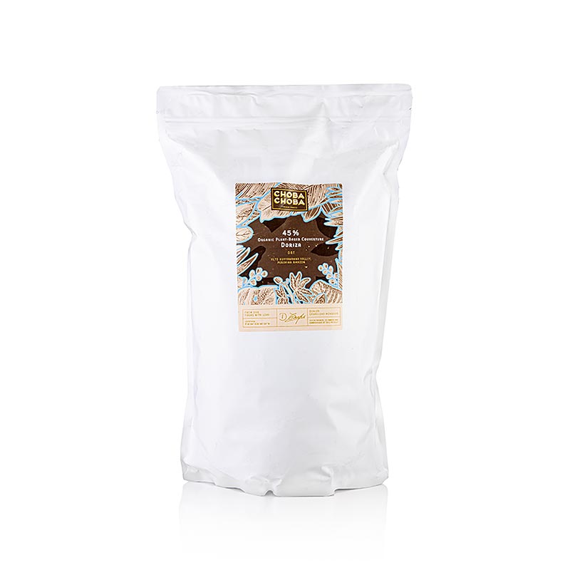Doriza, veganistische couverture, 45 % cacao, met haver, callets, Choba Choba, biologisch, 3 kg