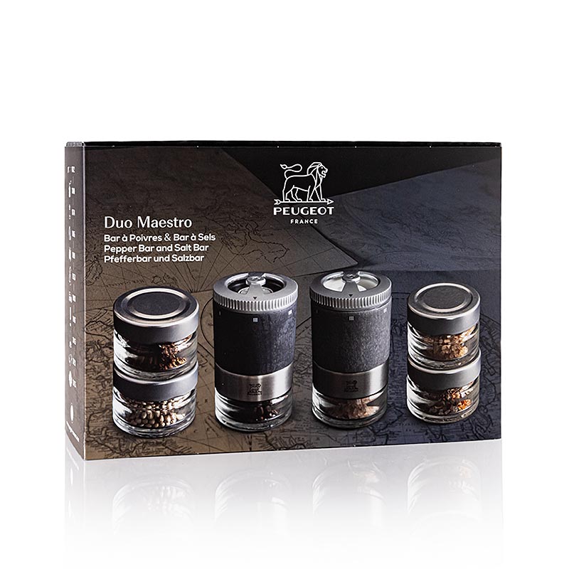Zout- & pepermolen MAESTRO DUO, incl. 6 kruidenpotjes, lichtgrijs, 11 cm, Peugeot, 1 stuk