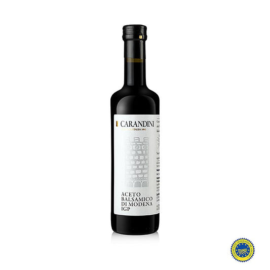 Carandini Aceto Balsamico di Modena IGP, 1 an, Riserva (Reale), 500 ml est un vinaigre balsamique de qualité, délicieux et raffiné, parfait pour enrichir les plats.