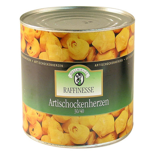 Coeurs d'artichauts espagnols en paquet de 25 kg avec une saveur délicate, une légère strie et un calibre de 30/40 pièces.