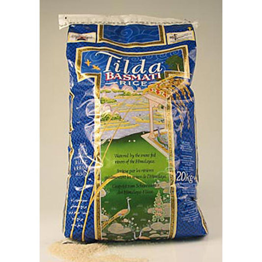 Riz basmati de Tilda, emballé dans un sac pratique à fermeture éclair de 20 kg