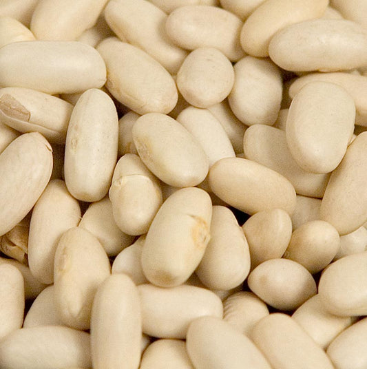 Haricots blancs séchés de longueur moyenne, emballés dans un sac de 1 kg
