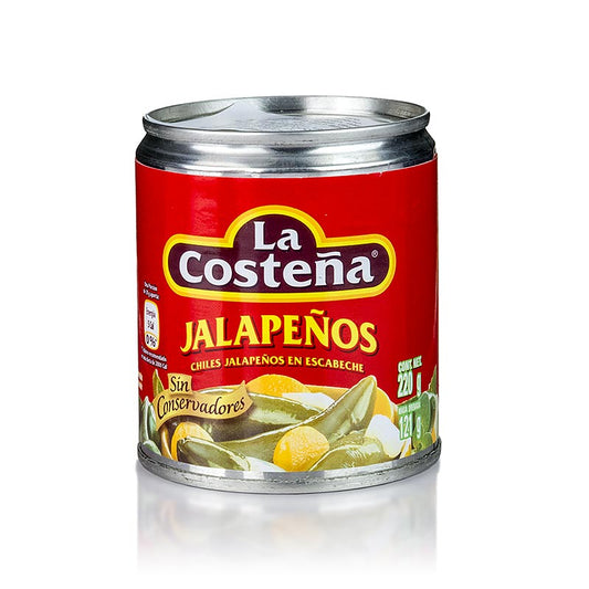 Piment - jalapenos, entier (La Costena), 220g : piments jalapeno verts épicés dans un bocal en verre de 220g