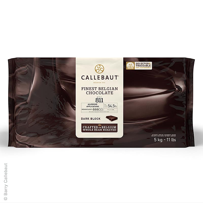 Bloc de 5 kg de chocolat noir à 54,5 % de cacao, idéal pour la confection de pralines