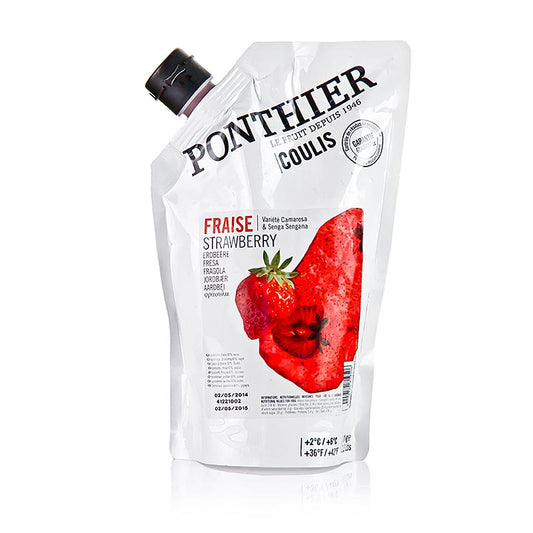 Coulis / Sauce - Fraise, avec sucre, 1 kg - Sauce à la fraise riche et savoureuse avec sucre ajouté, idéale pour les desserts
