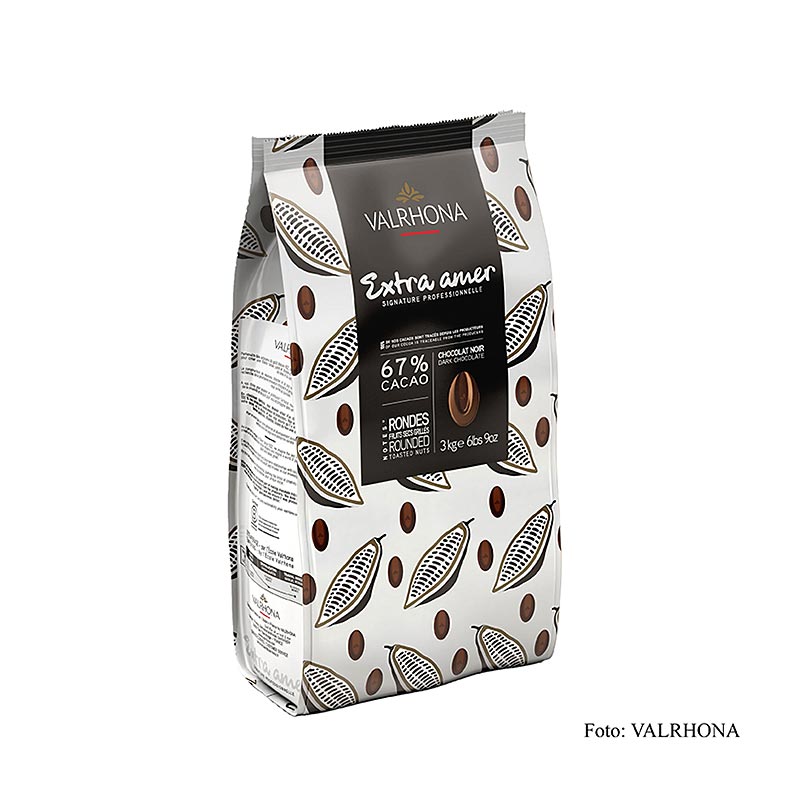 Valrhona Extra Amer, couverture noire, Callets, 67% de cacao, 3 kg - chocolat de haute qualité pour usage professionnel